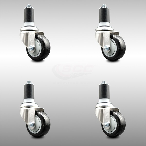 Service Caster 3 Inch 316SS Black Polyurethane Swivel 1-5/8 Inch Expanding Stem Caster Set SCC SCC-SS316EX20S314-PPUB-BLK-158-4 - main
